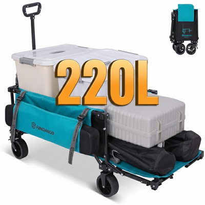 FUNDANGO Heavy Duty Collapsible Folding Wagon with Brakes & Tailgate | 220L Capacity, 400lb All-Terrain Utility Cart for Garden, Shopping & Events