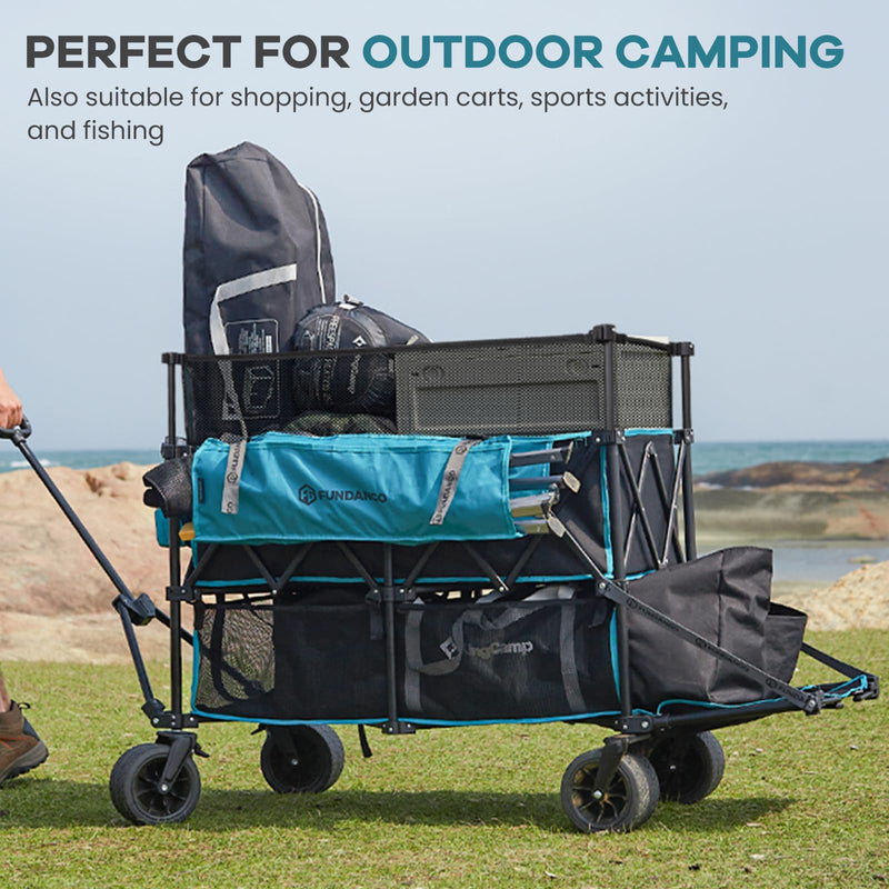 Load image into Gallery viewer, FUNDANGO Heavy Duty Double Decker Wagon – 660L Capacity All-Terrain Folding Cart with Brakes &amp; Tailgate
