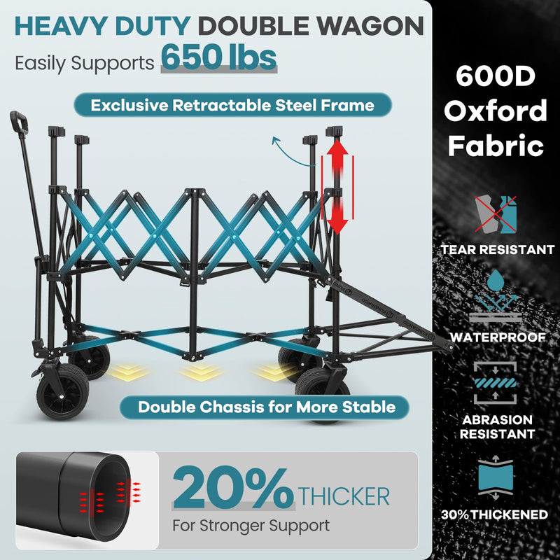 Load image into Gallery viewer, FUNDANGO Heavy Duty Double Decker Wagon – 660L Capacity All-Terrain Folding Cart with Brakes &amp; Tailgate

