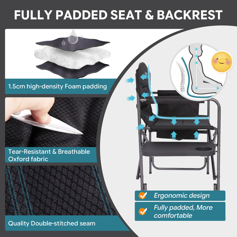 Laden Sie das Bild in Galerie -Viewer, FUNDANGO Oversized Director Chair with Side Table, Padded Folding Camping Chair with Storage Pocket, 440 lbs Capacity
