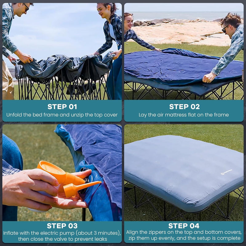 Load image into Gallery viewer, FUNDANGO Queen Camping Cot with Detachable Air Mattress - 2-Person Portable Outdoor Bed with Electric Pump

