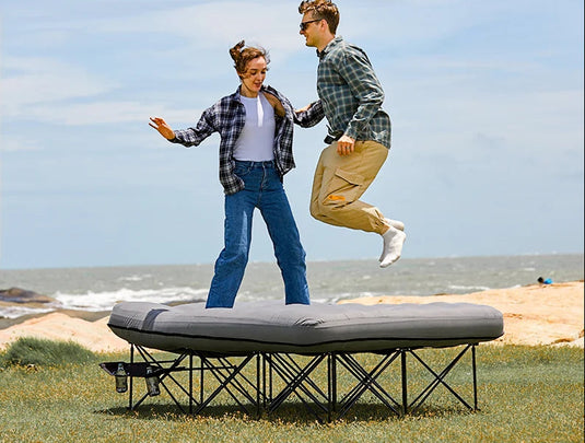 FUNDANGO Queen Camping Cot with Detachable Air Mattress - 2-Person Portable Outdoor Bed with Electric Pump
