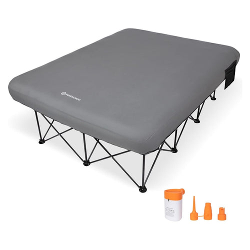 FUNDANGO Queen Camping Cot with Detachable Air Mattress - 2-Person Portable Outdoor Bed with Electric Pump