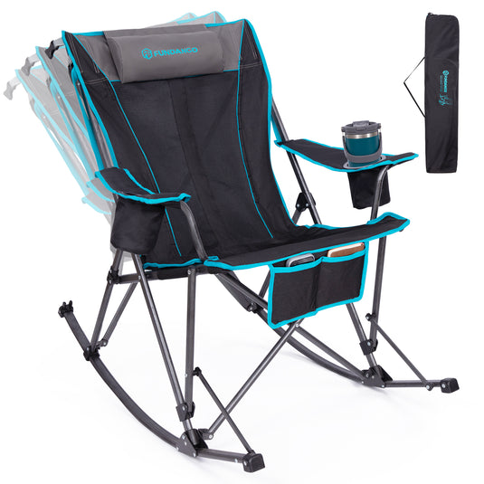 FUNDANGO SunsetHaven 3D Mesh L Portable Rocking Camp Chair High-Back Padded Rocker with Breathable 3D Mesh, 440lb Capacity, Dual Cup Holders & Side Pocket for Patio, Beach & Camping