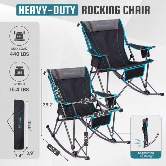 FUNDANGO SunsetHaven 3D Mesh L Portable Rocking Camp Chair High-Back Padded Rocker with Breathable 3D Mesh, 440lb Capacity, Dual Cup Holders & Side Pocket for Patio, Beach & Camping