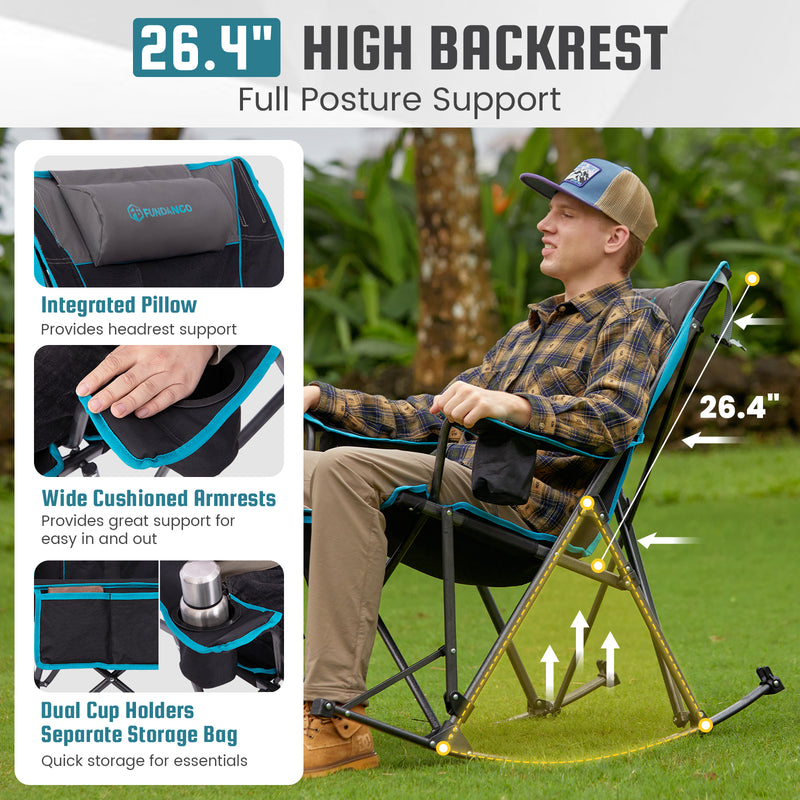 Load image into Gallery viewer, FUNDANGO SunsetHaven 3D Mesh L Portable Rocking Camp Chair High-Back Padded Rocker with Breathable 3D Mesh, 440lb Capacity, Dual Cup Holders &amp; Side Pocket for Patio, Beach &amp; Camping
