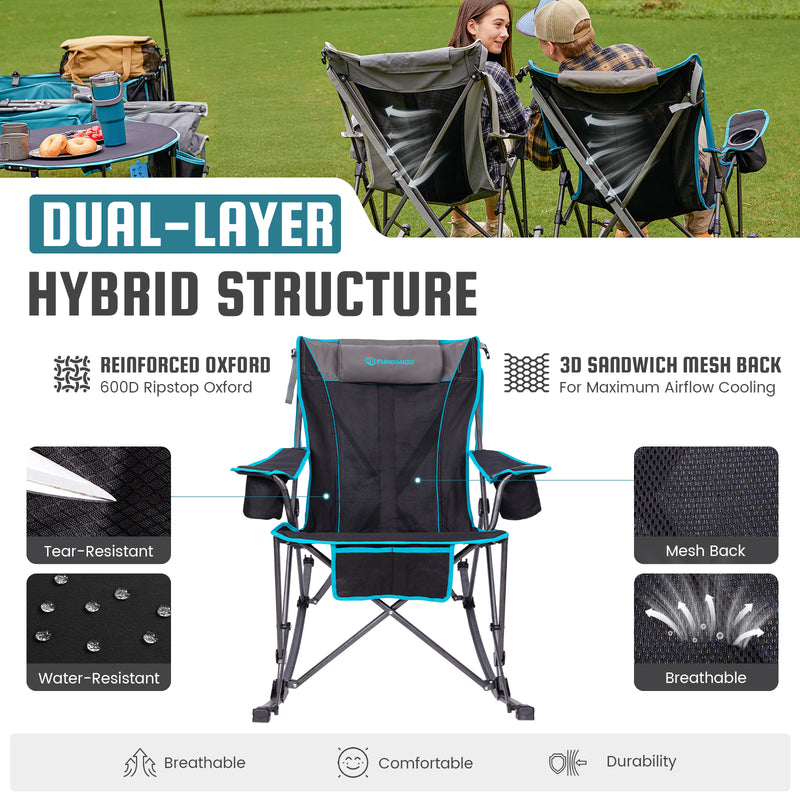 Load image into Gallery viewer, FUNDANGO SunsetHaven 3D Mesh L Portable Rocking Camp Chair High-Back Padded Rocker with Breathable 3D Mesh, 440lb Capacity, Dual Cup Holders &amp; Side Pocket for Patio, Beach &amp; Camping
