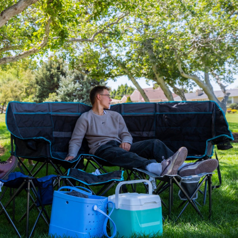 Load image into Gallery viewer, FUNDANGO Triple Camping Chair with Cooler – 3-Person Oversized Padded Camp Couch
