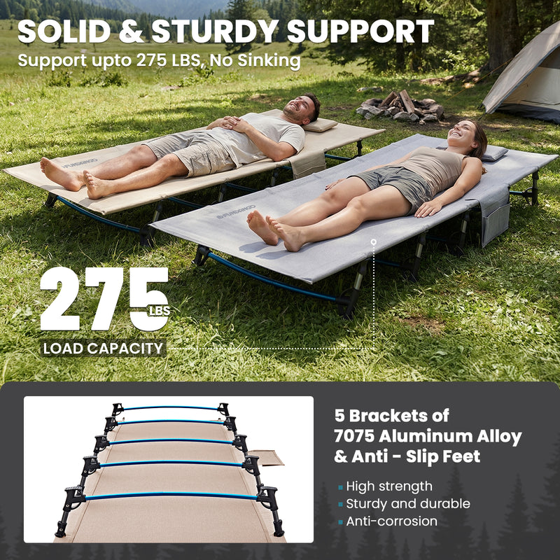 Laden Sie das Bild in Galerie -Viewer, FUNDANGO Ultralight Folding Camping Cot | Extra Long &amp; Wide 78.7" x 27.2" for Adults, 7075 Aluminum Frame Supports 275lbs, Compact Portable Cot for Backpacking, Tent &amp; Home Guest
