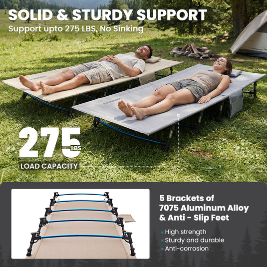 FUNDANGO Ultralight Folding Camping Cot | Extra Long & Wide 78.7" x 27.2" for Adults, 7075 Aluminum Frame Supports 275lbs, Compact Portable Cot for Backpacking, Tent & Home Guest