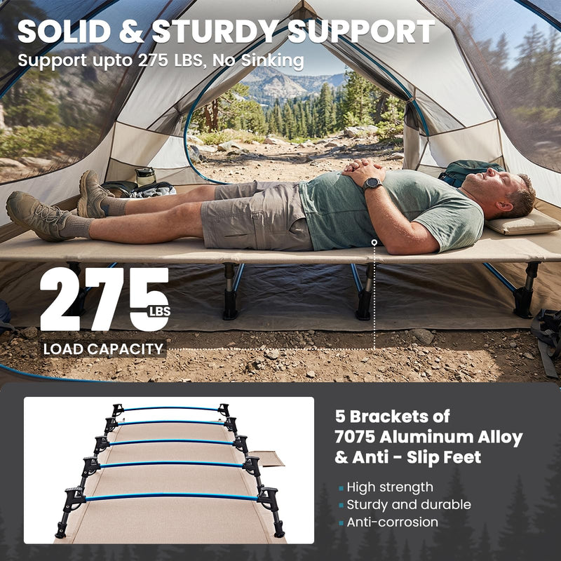 Laden Sie das Bild in Galerie -Viewer, FUNDANGO Ultralight Folding Camping Cot | Extra Long &amp; Wide 78.7" x 27.2" for Adults, 7075 Aluminum Frame Supports 275lbs, Compact Portable Cot for Backpacking, Tent &amp; Home Guest
