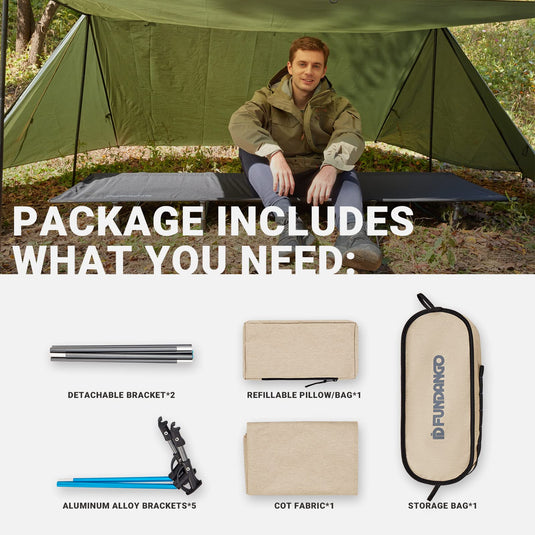 FUNDANGO Ultralight Folding Camping Cot | Extra Long & Wide 78.7" x 27.2" for Adults, 7075 Aluminum Frame Supports 275lbs, Compact Portable Cot for Backpacking, Tent & Home Guest