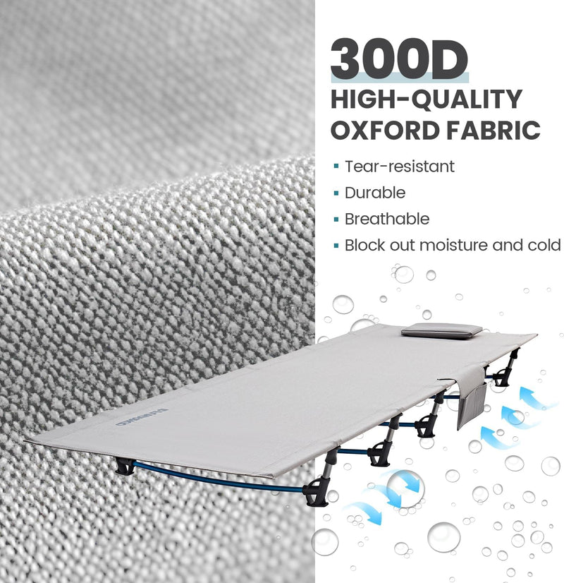 Laden Sie das Bild in Galerie -Viewer, FUNDANGO Ultralight Folding Camping Cot | Extra Long &amp; Wide 78.7" x 27.2" for Adults, 7075 Aluminum Frame Supports 275lbs, Compact Portable Cot for Backpacking, Tent &amp; Home Guest

