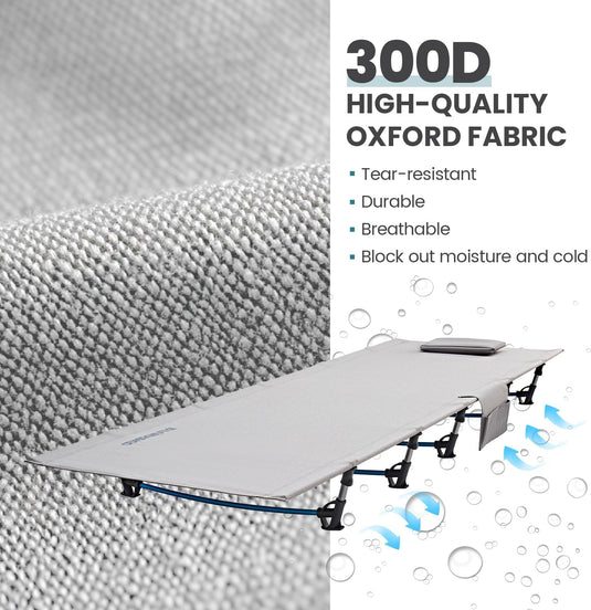 FUNDANGO Ultralight Folding Camping Cot | Extra Long & Wide 78.7" x 27.2" for Adults, 7075 Aluminum Frame Supports 275lbs, Compact Portable Cot for Backpacking, Tent & Home Guest