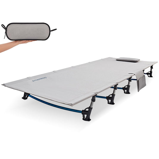 FUNDANGO Ultralight Folding Camping Cot | Extra Long & Wide 78.7" x 27.2" for Adults, 7075 Aluminum Frame Supports 275lbs, Compact Portable Cot for Backpacking, Tent & Home Guest