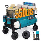 FUNDANGO WaveTrek L9 Large Beach Wagon with Big Balloon Wheels | 550lb Capacity 300L Heavy Duty All-Terrain Cart with Air Pump