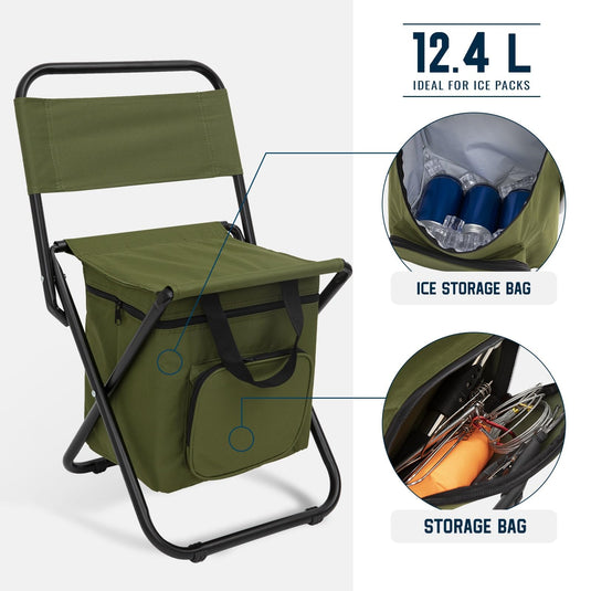 FUNDANGO Cooler Backrest Stool Fishing Chair with Cooler Bag