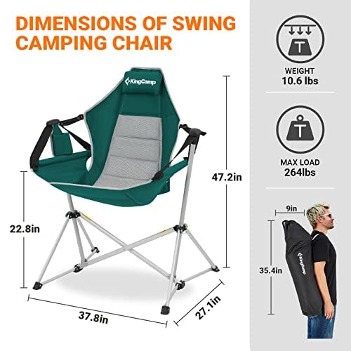 KingCamp Portable Swing Recliner Chair with Pillow for Outdoor Relaxation