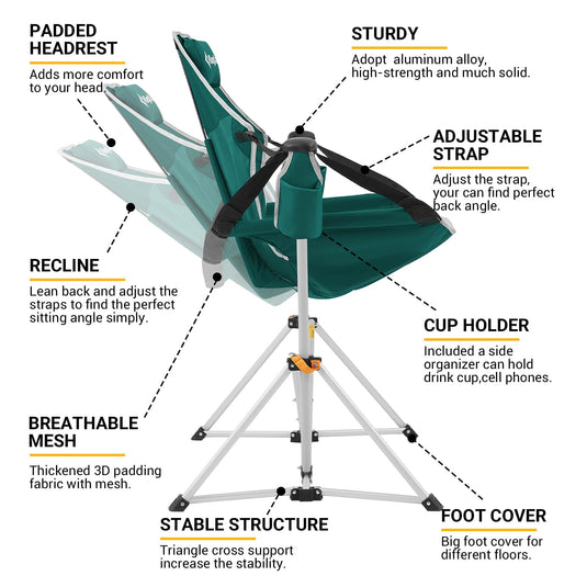 KingCamp Portable Swing Recliner Chair with Pillow for Outdoor Relaxation