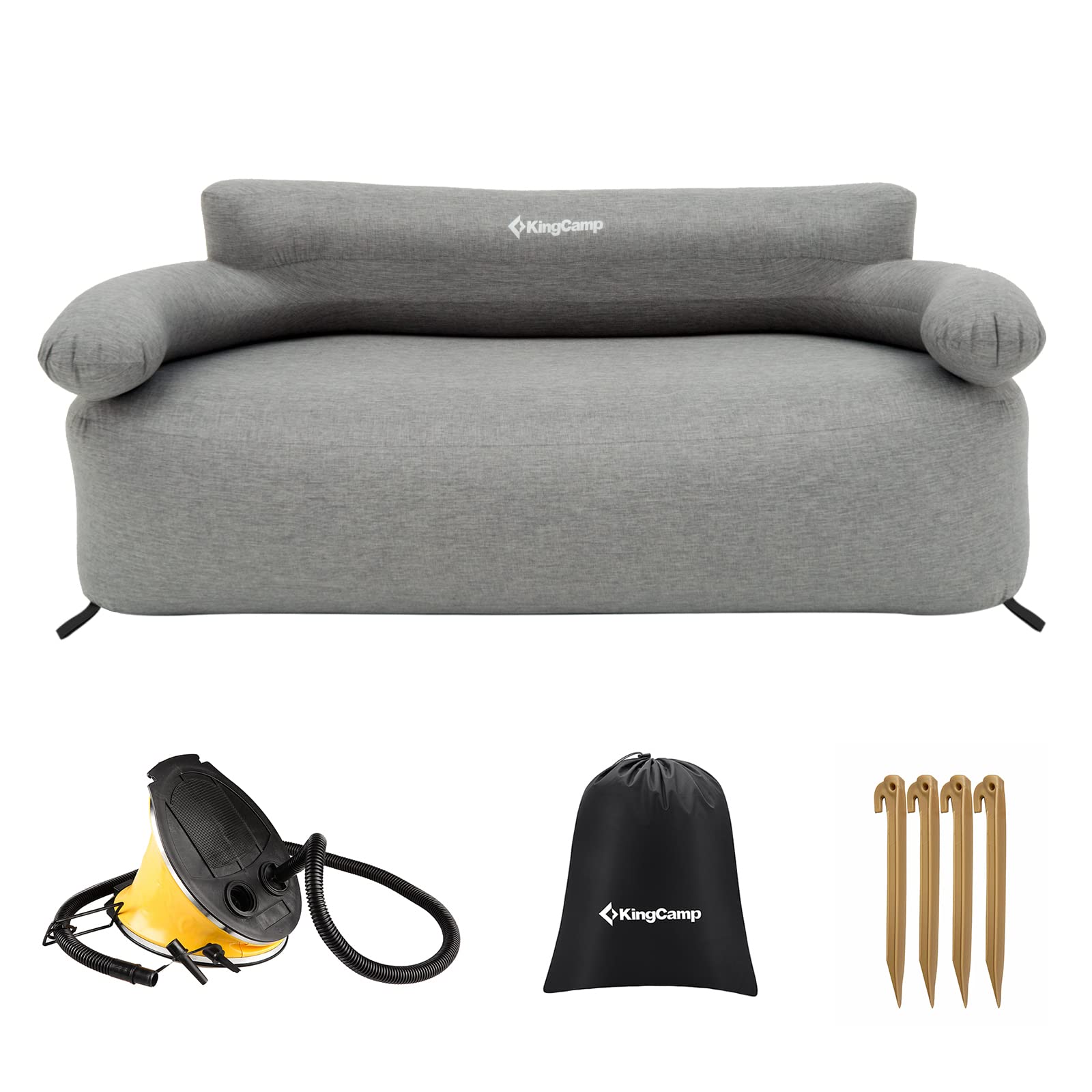 KingCamp 2-Person Inflatable Camping Sofa, Grey Outdoor Air Couch with ...