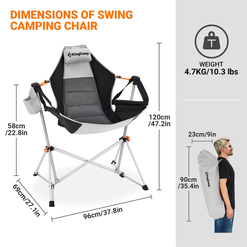 Load image into Gallery viewer, KingCamp Portable Swing Recliner Chair with Pillow Grey
