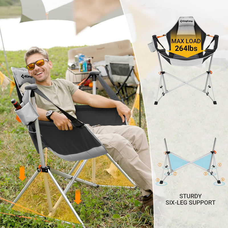 Load image into Gallery viewer, KingCamp Portable Swing Recliner Chair with Pillow Grey
