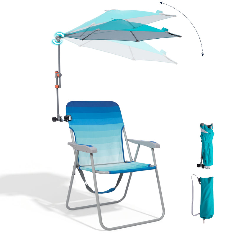 Load image into Gallery viewer, HoverShade Clip-On Umbrella for Beach Chairs, UPF 50+ Adjustable Chair Shade with Clamp, 360° Rotating Canopy &amp; Carry Bag
