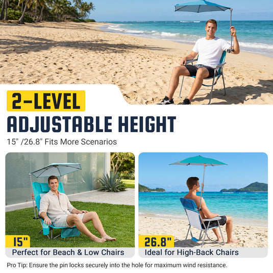 HoverShade Clip-On Umbrella for Beach Chairs, UPF 50+ Adjustable Chair Shade with Clamp, 360° Rotating Canopy & Carry Bag