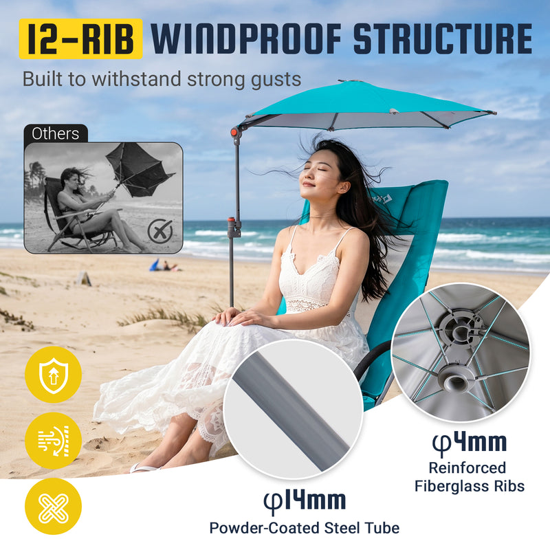 Load image into Gallery viewer, HoverShade Clip-On Umbrella for Beach Chairs, UPF 50+ Adjustable Chair Shade with Clamp, 360° Rotating Canopy &amp; Carry Bag
