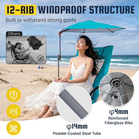 HoverShade Clip-On Umbrella for Beach Chairs, UPF 50+ Adjustable Chair Shade with Clamp, 360° Rotating Canopy & Carry Bag