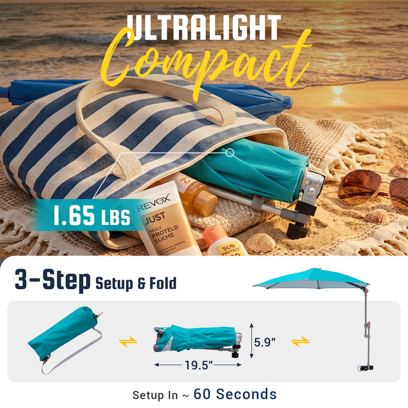 Load image into Gallery viewer, HoverShade Clip-On Umbrella for Beach Chairs, UPF 50+ Adjustable Chair Shade with Clamp, 360° Rotating Canopy &amp; Carry Bag
