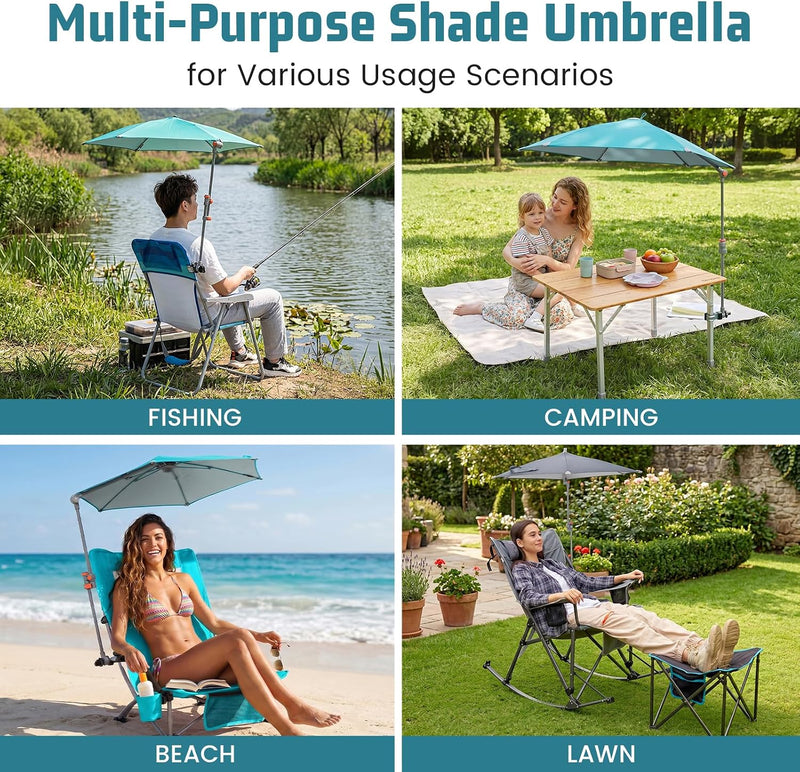 Load image into Gallery viewer, HoverShade Clip-On Umbrella for Beach Chairs, UPF 50+ Adjustable Chair Shade with Clamp, 360° Rotating Canopy &amp; Carry Bag Cyan
