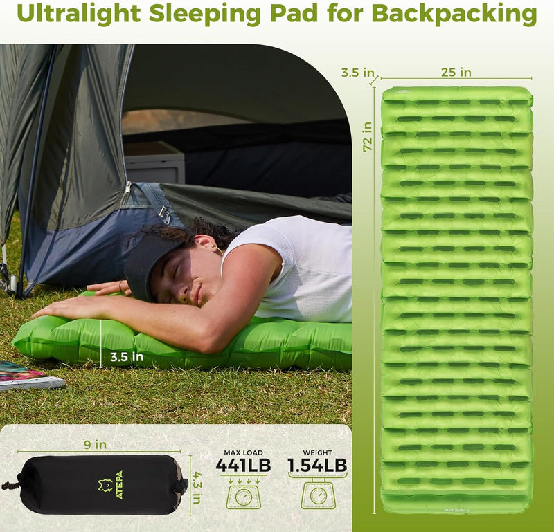 Load image into Gallery viewer, ATEPA Insulated Sleeping Pad, 6 R-Value Inflatable Ultralight Sleeping Pad Thick Folding Camping Mattress with 7-Aluminum Layer &amp; Storage Bag
