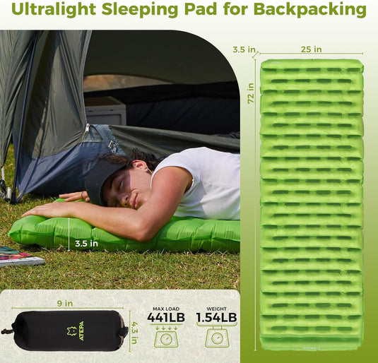 ATEPA Insulated Sleeping Pad, 6 R-Value Inflatable Ultralight Sleeping Pad Thick Folding Camping Mattress with 7-Aluminum Layer & Storage Bag