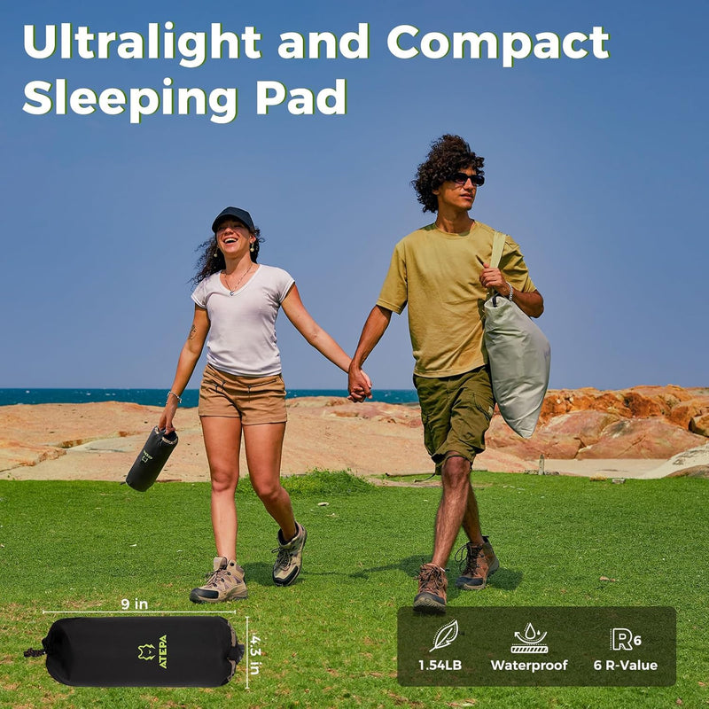 Load image into Gallery viewer, ATEPA Insulated Sleeping Pad, 6 R-Value Inflatable Ultralight Sleeping Pad Thick Folding Camping Mattress with 7-Aluminum Layer &amp; Storage Bag

