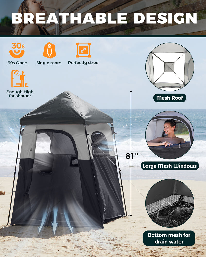 Load image into Gallery viewer, KingCamp MARASUSA Q Single Privacy Shelter | Pop-Up Camping Shower Tent with UPF50+ Sun Protection, XL 5.5x5.5ft Interior for Portable Toilet, Changing Room &amp; Outdoor Shower Black
