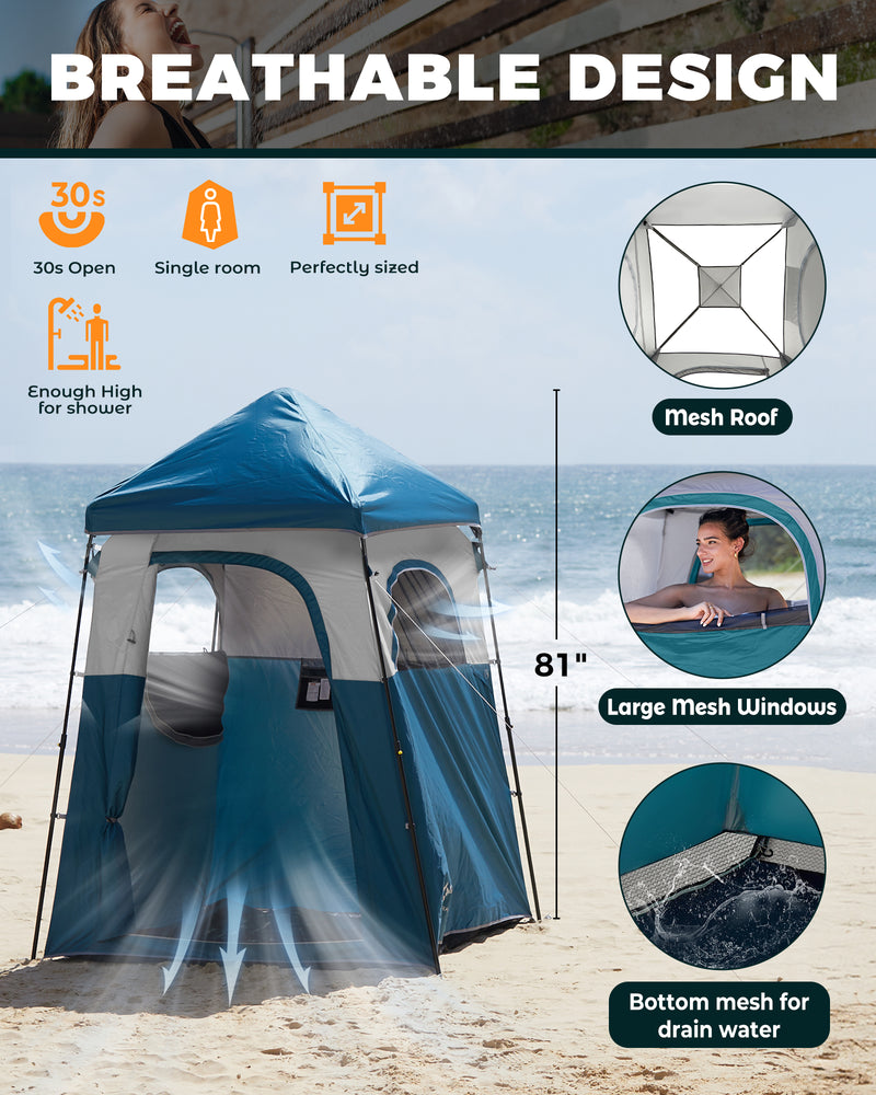 Load image into Gallery viewer, KingCamp MARASUSA Q Single Privacy Shelter | Pop-Up Camping Shower Tent with UPF50+ Sun Protection, XL 5.5x5.5ft Interior for Portable Toilet, Changing Room &amp; Outdoor Shower Cyan
