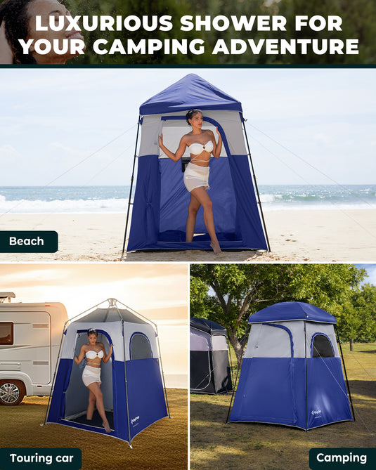 KingCamp Single Privacy Shelter | Pop-Up Camping Shower Tent with UPF50+ Sun Protection, XL 5.5x5.5ft Interior for Portable Toilet, Changing Room & Outdoor Shower Navy