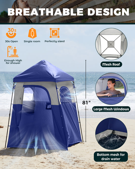 KingCamp Single Privacy Shelter | Pop-Up Camping Shower Tent with UPF50+ Sun Protection, XL 5.5x5.5ft Interior for Portable Toilet, Changing Room & Outdoor Shower Navy