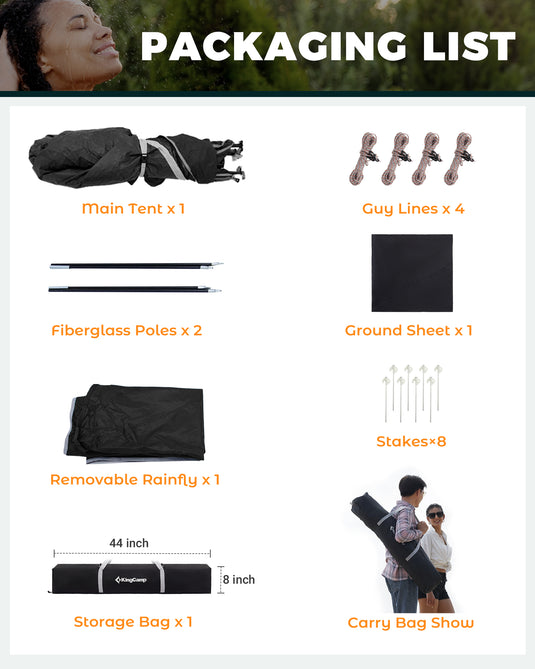 KingCamp Double Privacy Shelter | 2-Room Pop-Up Shower Tent with UPF50+ Sun Protection, XL 7x7ft Interior for Camping Shower, Toilet & Changing Room Black