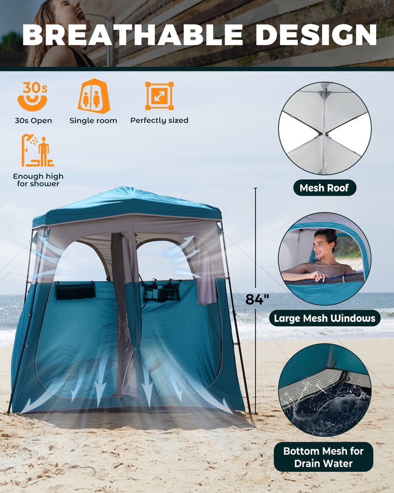 Load image into Gallery viewer, KingCamp Double Privacy Shelter | 2-Room Pop-Up Shower Tent with UPF50+ Sun Protection, XL 7x7ft Interior for Camping Shower, Toilet &amp; Changing Room Cyan
