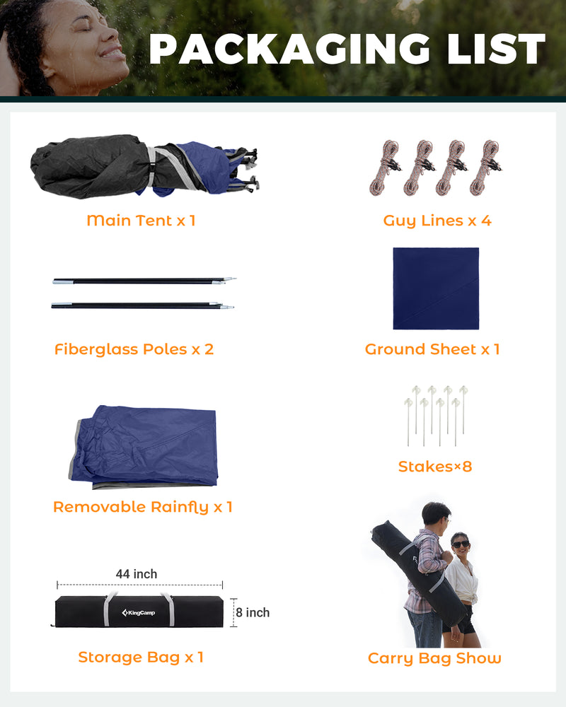 Load image into Gallery viewer, KingCamp Double Privacy Shelter | 2-Room Pop-Up Shower Tent with UPF50+ Sun Protection, XL 7x7ft Interior for Camping Shower, Toilet &amp; Changing Room Navy
