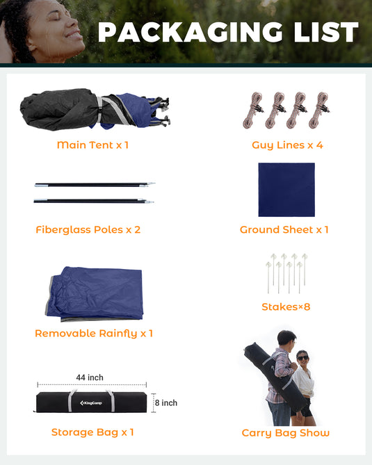 KingCamp Double Privacy Shelter | 2-Room Pop-Up Shower Tent with UPF50+ Sun Protection, XL 7x7ft Interior for Camping Shower, Toilet & Changing Room Navy