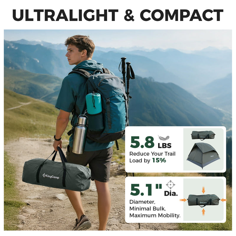 Load image into Gallery viewer, KingCamp HOLIDAY PRO II 2-Person Camping Tent | Ultralight Backpacking Tent with Enlarged Rain Fly
