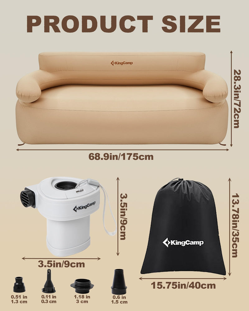 Load image into Gallery viewer, KingCamp Double Inflatable Couch Bundle with Electric Pump | 2-Person Quick-Fill Camping Sofa for Outdoor, Beach &amp; Travel
