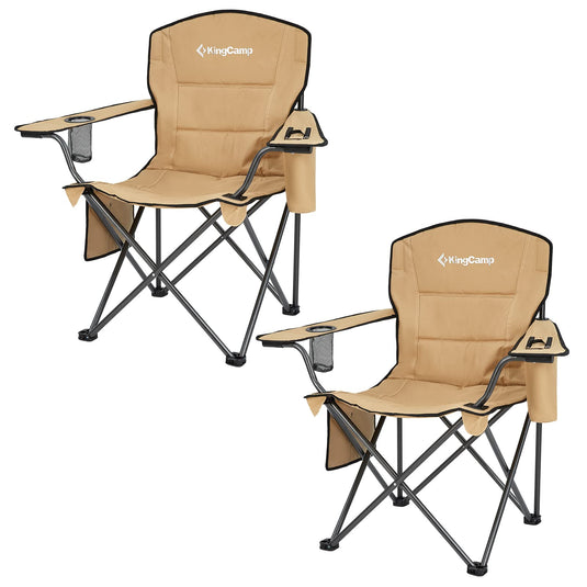 KingCamp Padded Outdoor Folding Quilted Armchair with Built In Cupholder