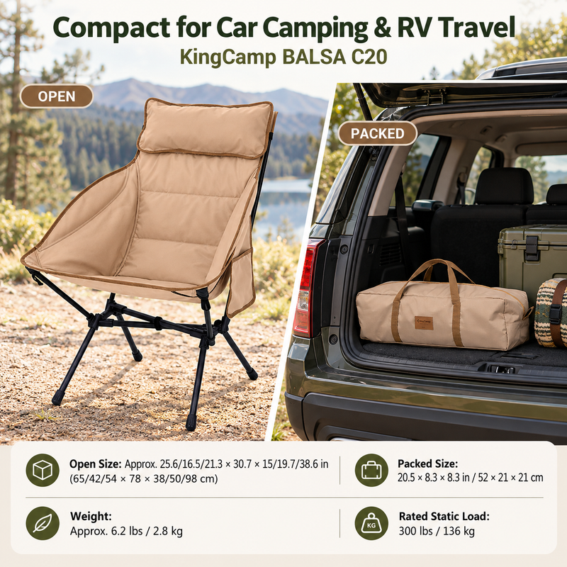Load image into Gallery viewer, KingCamp BALSA C20 Padded High Back Camping Chair, Lightweight Aluminum Folding Chair with Pillow, 300 lbs Capacity &amp; Carry Bag
