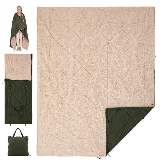 KingCamp HAZE 50 4-in-1 Camping Blanket, Sherpa Fleece Wearable Blanket, Zip-Up Sleeping Bag & Travel Pillow