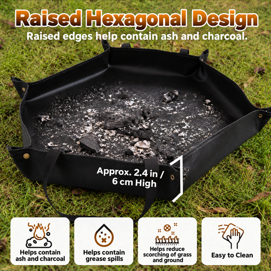 KingCamp Hexagonal Fireproof Fire Pit Mat, Heat-Resistant Silicone Fiberglass Ember Mat with Raised Edges & Carry Handles