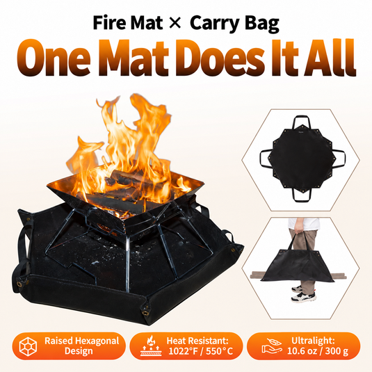 KingCamp Hexagonal Fireproof Fire Pit Mat, Heat-Resistant Silicone Fiberglass Ember Mat with Raised Edges & Carry Handles